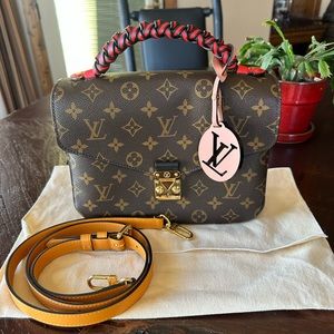 Louis Vuitton Monogram Pochette Metis Braided Coquelicot Red Handle Bag